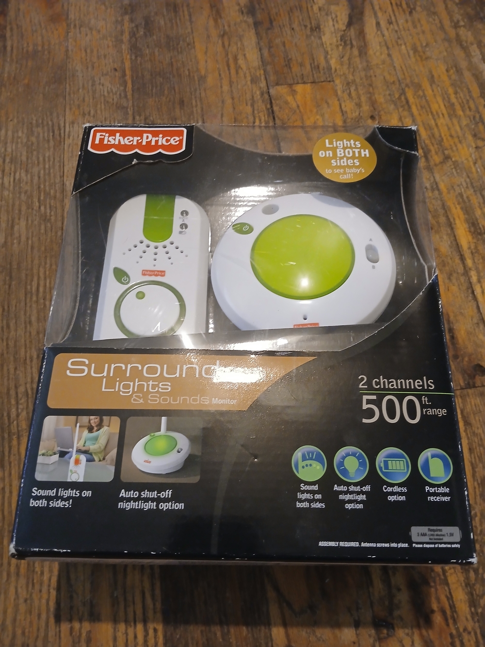 Fisher-Price White and Lime Green Surround Lights & Sounds Baby Monitor